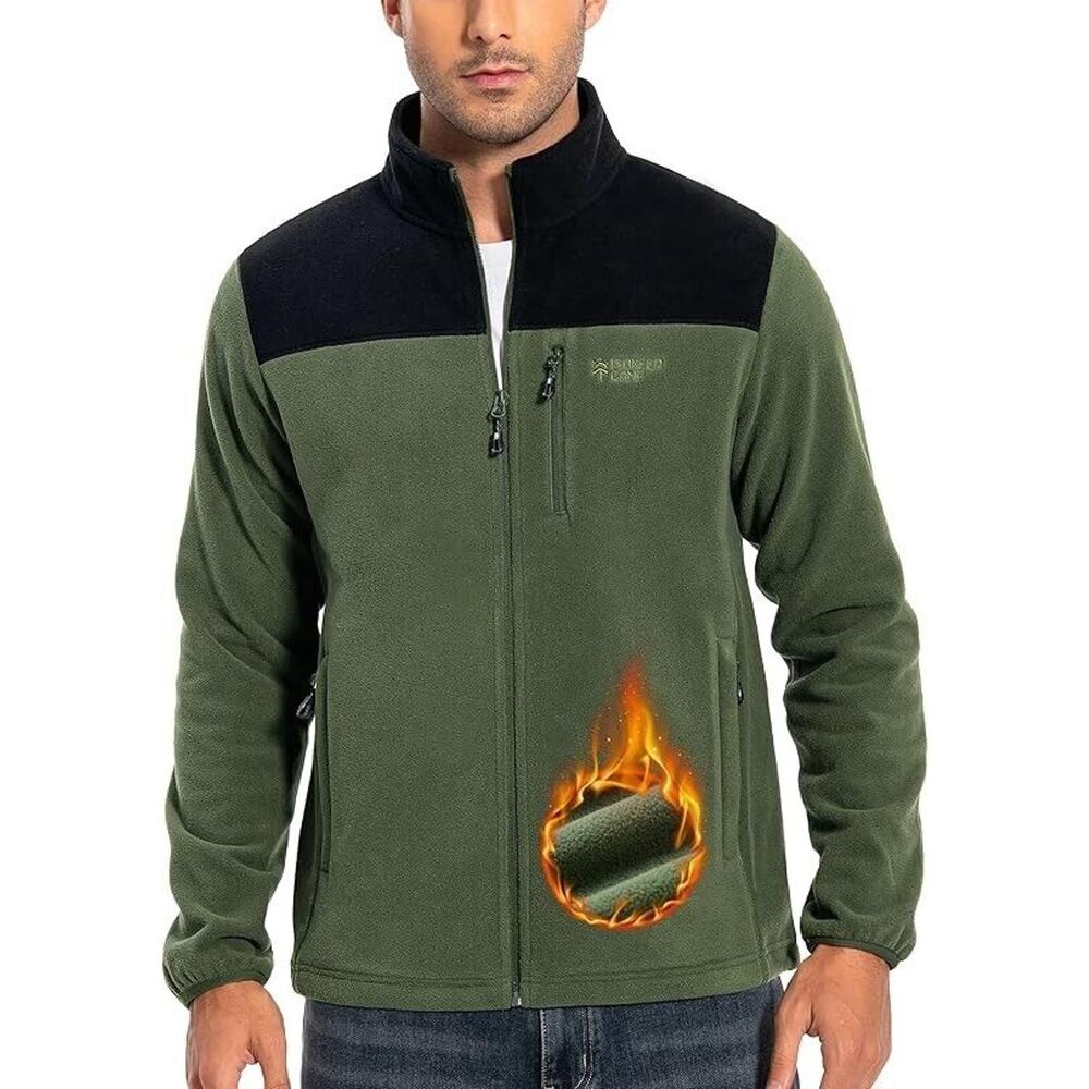 Pioneer Camp Men's Lightweight Polar Fleece Jacket Full Zip Black Green Small